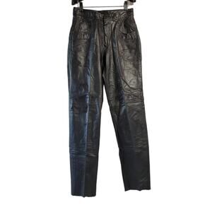 Pelle Cuir Vintage Black Leather Straight Leg Cutoff Moto Pants Women's Size 30